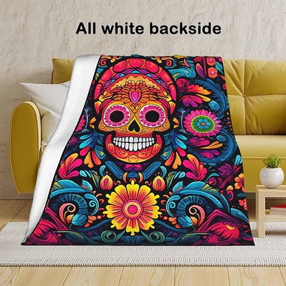 Firmiso Sugar Skull Gifts for Women and Men, Day of The Dead Blanket for Home Decor, Halloween Skull Lighweight Fleece for Bed Room and Living Room, 60x80 inches, No Pilling