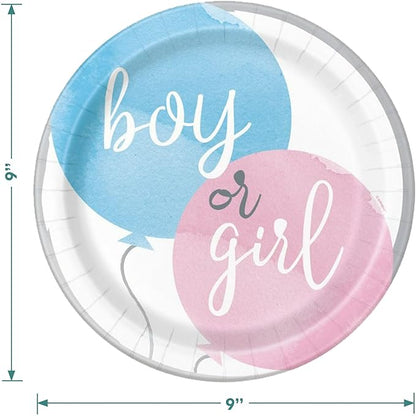 HOME & HOOPLA Baby Shower Gender Reveal Party Pink & Blue Watercolor Paper Dinner Plates and Lunch Napkins (Serves 16)