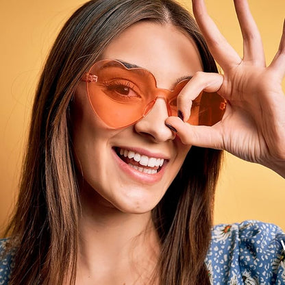 SUNOVELTIES 18 Heart Shape Rimless Sunglasses Transparent Candy Color Party Glasses Colored Eyewear for Women
