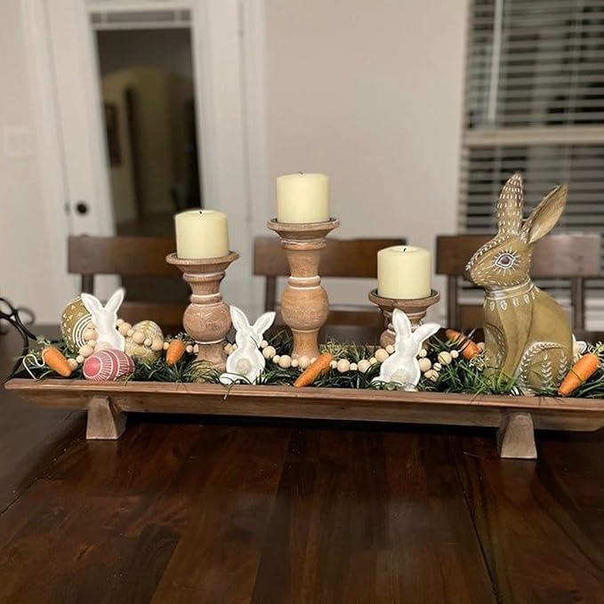 Easter Bunny Carrot Garlands, 27.5'' 3D Wooden Beads Rabbit Easter Banner Decorations, Rabbit Spring Decor Hanging Ornaments (White Orange, One Size)