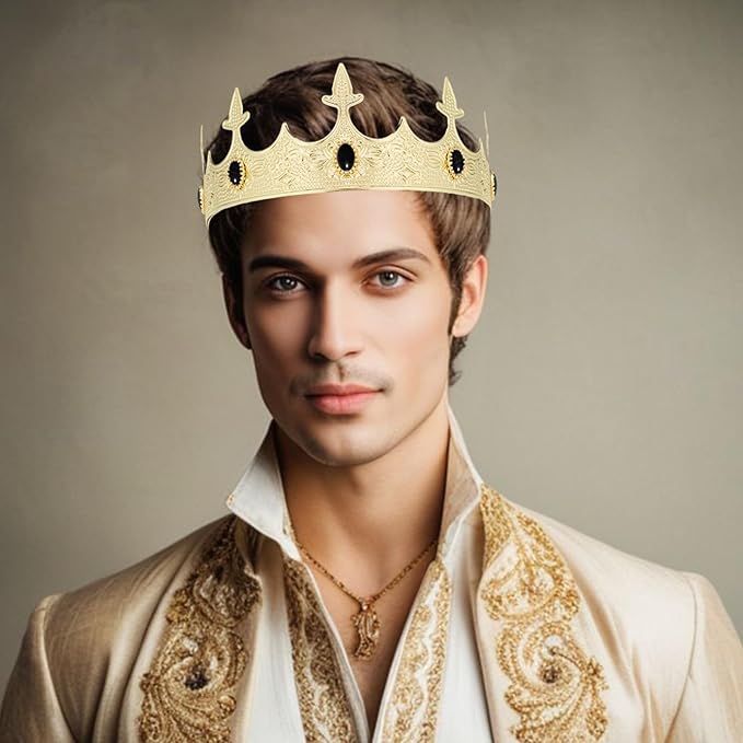 King Crowns Metal Hair Band for Men Gold Crowns and Tiara for Theme Birthday Party Costume Accessories