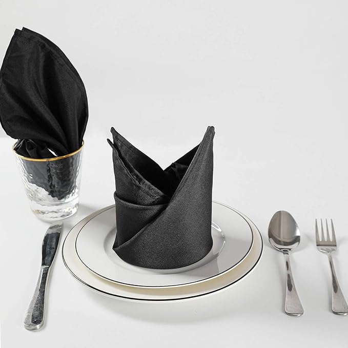 Cloth Napkins 17x17 inch Washable Polyester Dinner Napkins Soft Table Napkins for Wedding Party Dining Banquet(Black,12PCS)