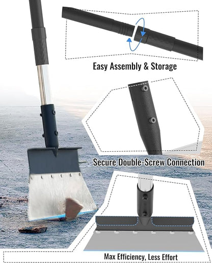 Garden Flat Shovel, Heavy Duty Multifunctional Cleaning Shovel with 60" Adjustable Long Handle, Metal Floor Scraper Tool for Weeding, Scraping, Ice & Snow Removal, Driveway, Sidewalk, Garden, Outdoor
