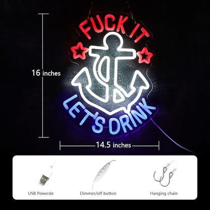 JFLLamp FUNK IT LET'S DRINK Neon Signs for Wall Decor Anchor Decor Neon Lights for Bedroom Led Signs Suitable for Man Cave Beer Bar Pub Restaurant Christmas 5V Usb Power, 14.5*16 Inch(Red+White+Blue)