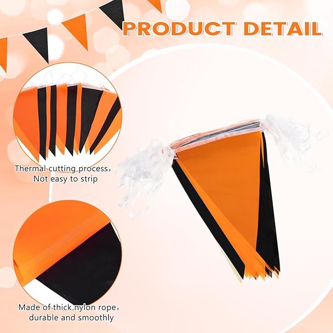 100 Feet Pennant Banners Flags 75 Solid String Triangle Flags for Grand Opening, Carnival Theme Birthday Party Decoration Outdoor Events Classroom Decoration(Orange Black)