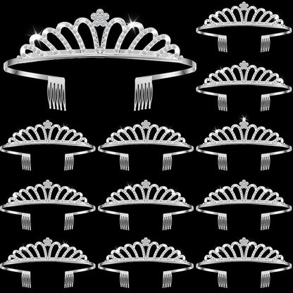 Remuuly 12 Pcs Princess Tiara for Women Silver Queen Tiara Rhinestone Hair Accessories, Princess Headbands Bulk for Bridal Wedding Birthday Prom Christmas Party, with Comb
