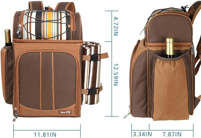Hap Tim Picnic Basket Backpack for 2 Person with 2 Insulated Cooler Compartment, Wine Holder, Fleece Blanket, Cutlery Set, Wedding Gifts for Couples, Bridal Shower Gifts, Engagement Gifts