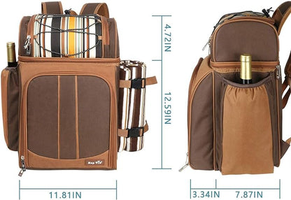 Hap Tim Picnic Basket Backpack for 2 Person with 2 Insulated Cooler Compartment, Wine Holder, Fleece Blanket, Cutlery Set, Wedding Gifts for Couples, Bridal Shower Gifts, Engagement Gifts