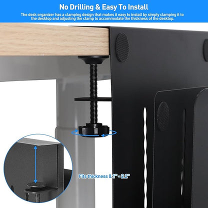 MAXECHO Desk Side Storage, Under Desk Laptop Mount, Table Side Hanging File Organizer, No Drill Clamp On Cable Management Tray, Laptop Holder with Magnetic Pen Holder for Office and Home, Load 22 Lbs