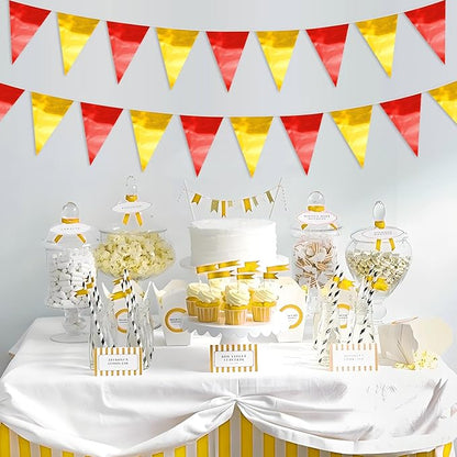 65FT Red Gold Glitter Triangle Pennant Banner Flag Metallic Bunting Fabric Garland for Christmas Graduation Anniversary Birthday Engagement Wedding Anniversary Casino Party Decorations Supplies