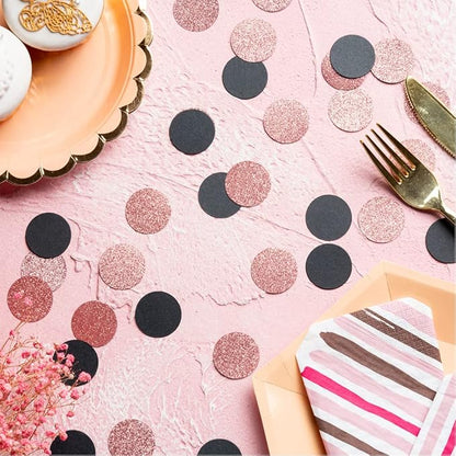 Rose Gold Glitter and Black Confetti Table Decoration for Valentine's Day Bachelor Birthday Engagement Theme Party,1.2 inch in Diameter,200 Counts