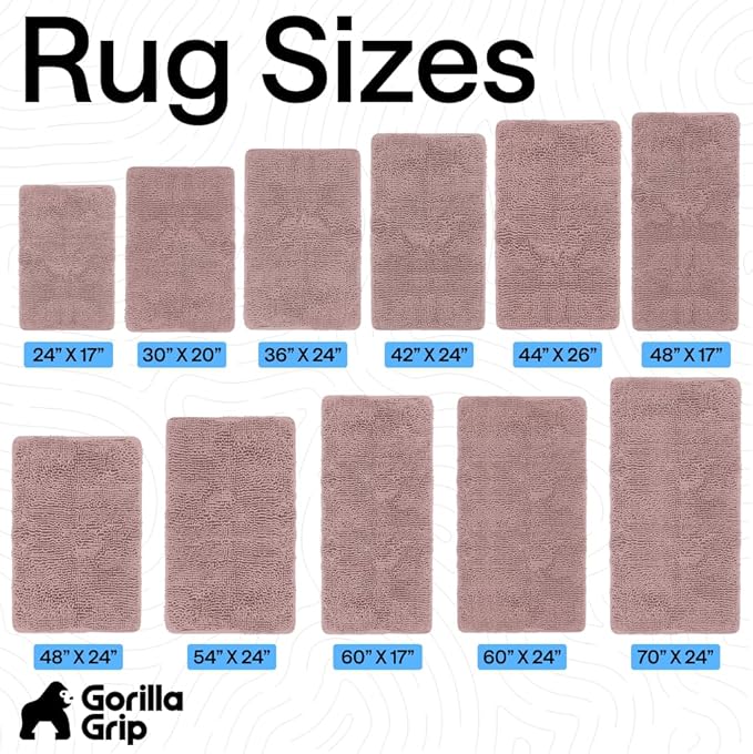 GORILLA GRIP Bath Rug Mat 36x24, Soft Absorbent Chenille, Quick Dry Microfiber Mats, Rubber Backing Washable Shower Floor Rugs, Bathmat Runner, US Designed Bathroom Home Decor Accessories Dusty Rose