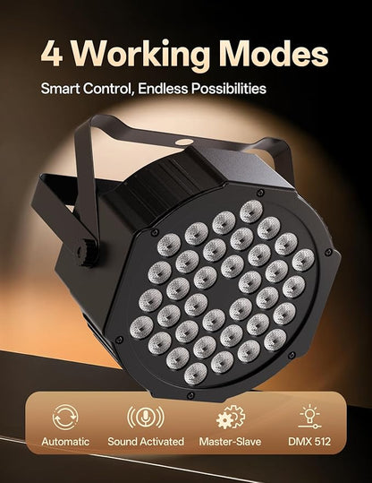 LED Par Lights 36 LED Stage Lights 7 Modes RGB DJ Lights with Sound Activated Remote and DMX Control DJ Uplighting for Birthday Party Events Wedding Christmas Stage Lighting (8 Packs)