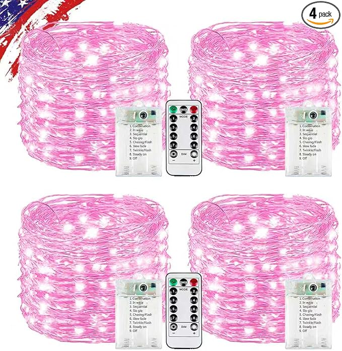 4Pack 80FT 240LED Fairy Lights Battery Operated with Remote & Timer | 8 Modes Twinkle String Lights Battery Powered Indoor Outdoor Waterproof for Bedroom Wedding Classroom Christmas Décor