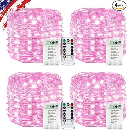 4Pack 80FT 240LED Fairy Lights Battery Operated with Remote & Timer | 8 Modes Twinkle String Lights Battery Powered Indoor Outdoor Waterproof for Bedroom Wedding Classroom Christmas Décor