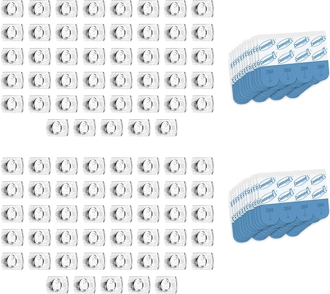 Command Indoor Mini Light Clips, Damage Free Hanging Christmas Light Clips, Mini Wall Clips for Hanging Indoor Christmas Decorations, Lights and Cables, 90 Clear Clips and 108 Strips