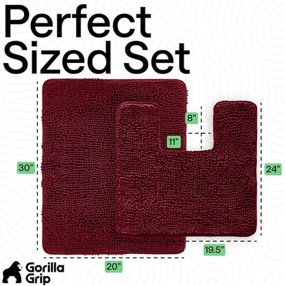 GORILLA GRIP Bathroom Rug Sets, Soft Chenille 2 Piece Area Rugs Set, Toilet Base Mat and 30x20 Carpet, Absorbent Microfiber Washable Mats Dry Quickly, Home Décor and Bath Room Accessories, Burgundy