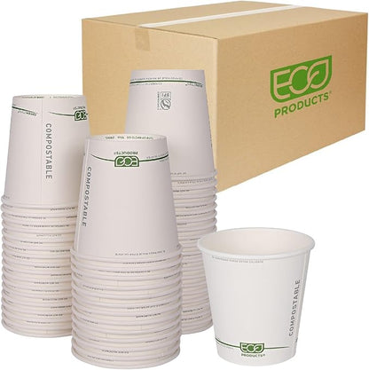 ECO PRODUCTS Compostable Disposable GreenStripe 10oz Coffee Cups, Case of 1000, White Single Wall Hot Paper Cup, Plant Based PLA Lining, Biodegradable