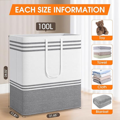 3 Pack Large Laundry Baskets, Laundry Hampers, Freestanding Waterproof Collapsible Clothes Bag with Extended & Reinforced Handles - Clothes Basket for Dorm, Bathroom, Home (100L)
