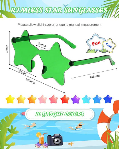 20 Pairs Rimless Star Sunglasses Bulk Transparent Candy Color Star Glasses for Women Men Party Favors