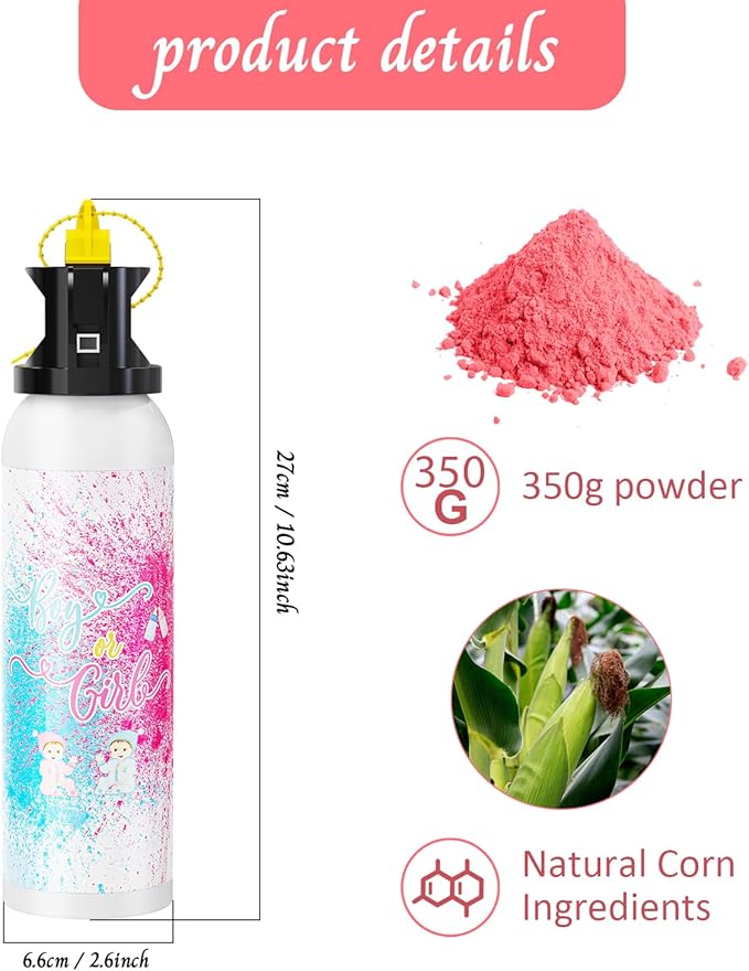 Large Gender Reveal Fire Extinguisher Color Blasters: 2 Pcs Pink Blaster Only for Baby Girl with Pink Smoke suitable for Gender Reveal Party Decorate (pink)