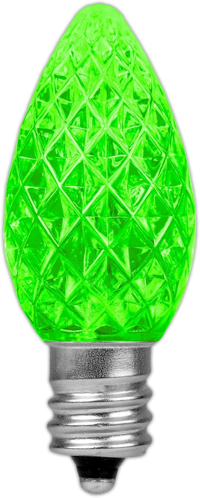 Novelty Lights 25pk Green C7 LED Faceted Christmas Light Replacement Bulbs, Ultra Bright Dimmable Replacement Lamps for Indoor/Outdoor Light Strings