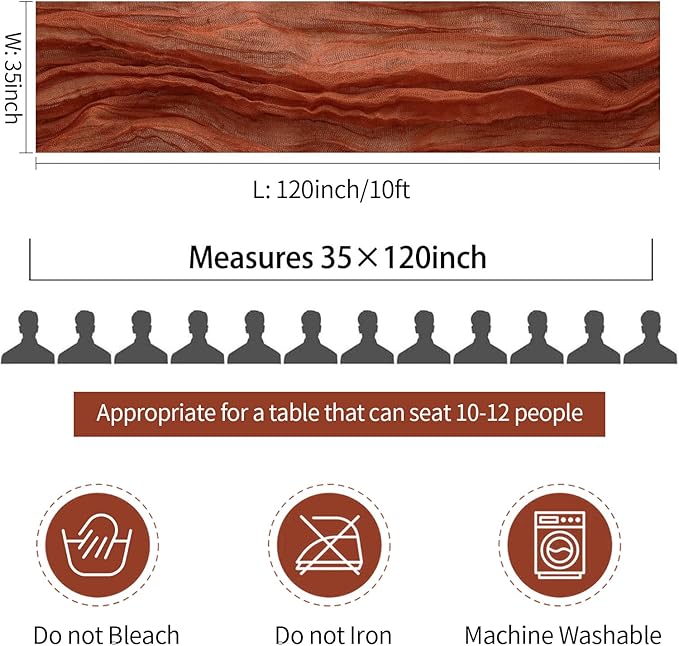12 Pack Christmas Table Runner Terracotta Cheesecloth Table Runner 35x120 Inch Rust Gauze Burnt Orange Cheese Cloth for Wedding Baby Bridal Shower Party Centerpiece Sheer Home Decorations