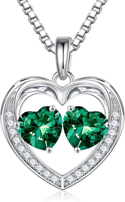 Iefil Christmas Gifts for Women Wife - 925 Sterling Silver Heart Birthstone Necklace, Anniversary Birthday Gifts for Women Wife Girlfriend Mom, Birthstone Jewelry Gift for Her