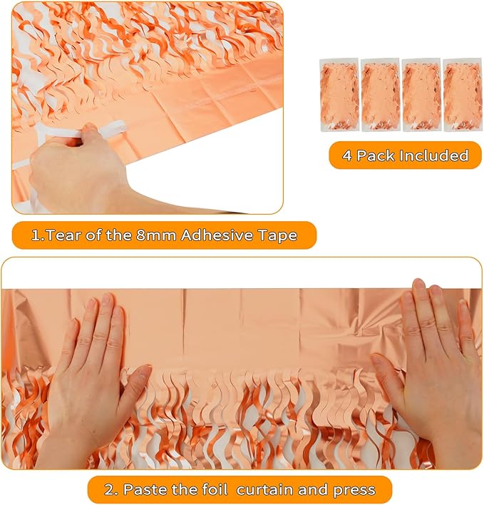 4 Pack Rose Gold Birthday Decorations - 3.3x6.6ft Wavy Tinsel Foil Party Streamer Party Supplies Background