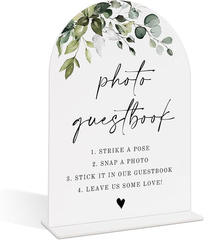 Wedding Signs for Reception, Green Leaves Photo Guestbook Sign, Wedding Reception Signage, Bridal Shower Table Decorations with Base, Supplies for Proposal, Bridal Shower Events and Ceremony, 09