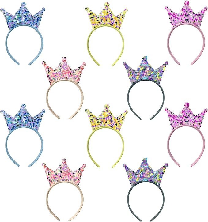 Princess Crowns 10 Packs Headbands for Girls Women, Glitter Birthday Tiara Crowns for Princess Party Favors Birthday Gifts