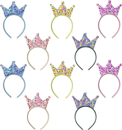 Princess Crowns 10 Packs Headbands for Girls Women, Glitter Birthday Tiara Crowns for Princess Party Favors Birthday Gifts