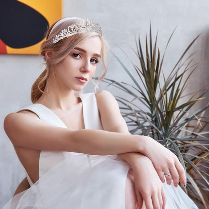 8 Pieces Silver Princess Tiaras for Girls Crystal Princess Crowns for Women Elegant Tiaras with Combs Birthday Crown Bride Headbands Bridal Wedding Prom Birthday Party Cosplay Hair Accessories