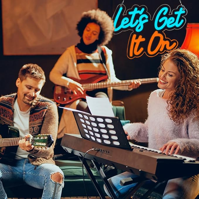 Romantic Neon Sign for Bedroom Wall Decor - “Let’s Get It On” LED Neon Wall Light - Colorful Blue Red Yellow Glow for Party, Wedding, Bar, Love Room, and Fun Atmosphere