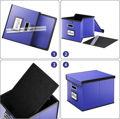Huolewa Portable Leather File Organizer Boxes with Lids, Collapsible File Folder Organizer Boxes, Decorative Small Filing File Cabinet for Home/Office, Easily Store Documents/Hanging File Folders