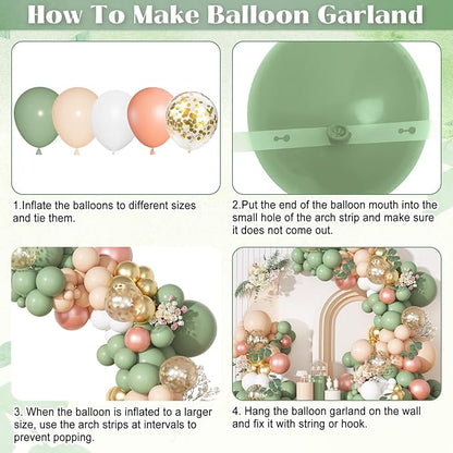 166Pcs Sage Olive Green Blush Peach Balloon Garland Arch Kit Orange White Green Gold Balloons Eucalyptus for Tropical Wedding Jungle Safari Greenery Baby Shower Birthday Party Decorations