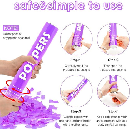 Confetti Cannon 12Pack Purple Party Popper Shooters 12 Inch Confftti Poppers for Wedding Birthday Graduation Christmas New Year Eve Party Supply Launches 20-25ft