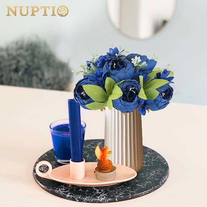 NUPTIO Flower Ball Arrangement Bouquet: 10 Pcs 9.4 inch Diam Royal Blue Faux Peony Flowers Balls for Wedding Centerpiece Decorations Fake Peonies Artificial Flower Centerpieces for Tables