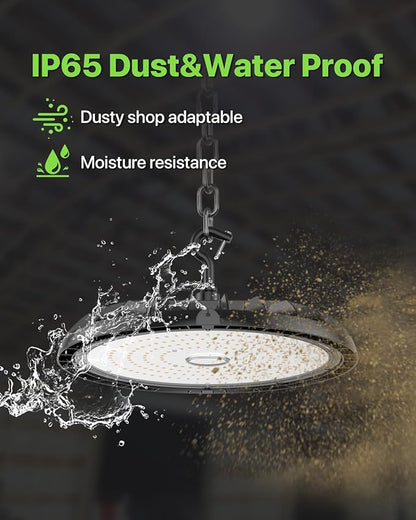 Glitgate 150W UFO LED High Bay Light 6-Pack 150LM/W 22,500LM High Bay Led Shop Lights 100-277V IP65 Waterproof Commercial Warehouse Lighting Fixture 5000K Daylight for Garage, Workshop, Factory, Gym