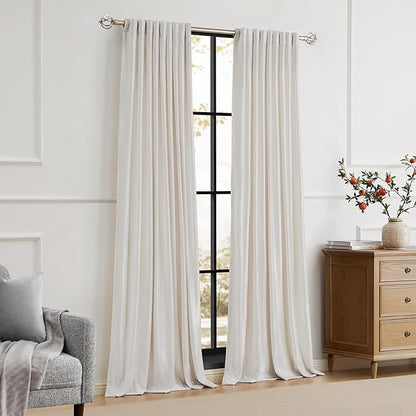 PRIMROSE Cream Ivory Curtains 63 inch for Living Room,2 Panels Drapes Blackout Rod Pocket Back Tab Window Treatment Room Darkening Thick Decorative Curtains for Bedroom