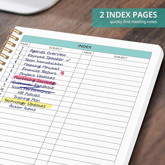 6 Pack of Meeting Notebook for Work Organization - Work notebook with action items, Meeting Minutes Planner Notebook, Perfect Office Supplies for Men & Women - Green