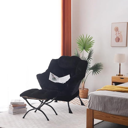 LITA Modern Accent Leisure Upholstered Sofa Chair, Lounge Reading Chair with Armrests and a Side Pocket for Living Room, Bedroom & Small Space, Plush Black