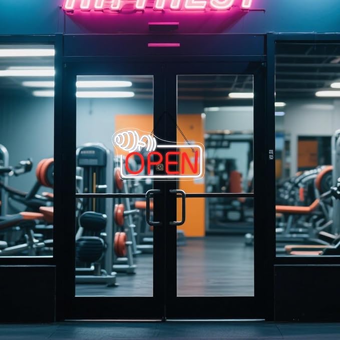 Lucunstar Barbell Open Neon Sign Dimmable USB Led for Gym Decor Red Barbell Neon Open Sign for Business Neon Lights Fitness Club Sign Gym Fitness Studio Decoration