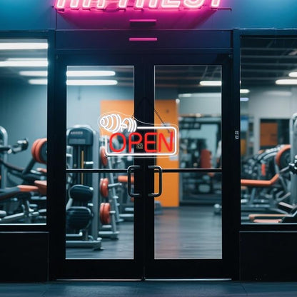 Lucunstar Barbell Open Neon Sign Dimmable USB Led for Gym Decor Red Barbell Neon Open Sign for Business Neon Lights Fitness Club Sign Gym Fitness Studio Decoration