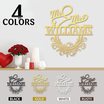 Personalized Anniversary Wedding Gifts for Couples, Custom Metal Sign with Couples Name and Date, Family Name Sign, Metal Art Wall Decor, Home Decor, Engagement Bridal Shower Gifts Color06