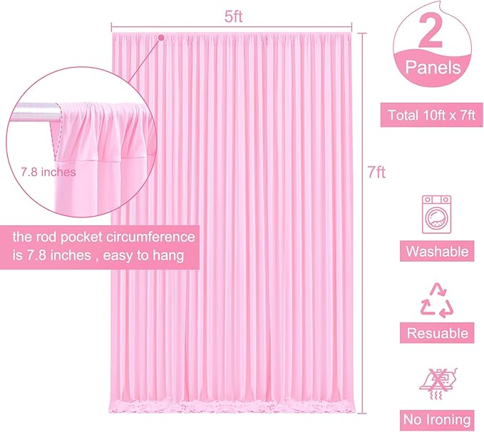 Pink Backdrop Curtain for Parties Baby Shower Wrinkle Free Pink Photo Curtains Backdrop Drapes Fabric Decoration for Weddings Birthday Party 5ft x 7ft,2 Panels