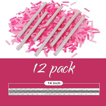 BATTIFE It's a Girl, 12Pack Gender Reveal Confetti Sticks, Tissue Paper Confetti Flick Flutter Wands for Baby Girl Shower, Wedding, Birthday Party Supplies Decoration, Shoot Poppers, 14inch Pink