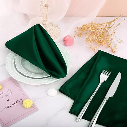 Aneco 16 Pack Square Satin Napkin Bright Silk Table Napkin Soft Smooth Fabric Table Napkin for Wedding Banquet Party Decoration, Forest Green, 17 x 17 Inch