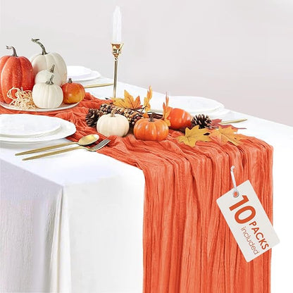 10 Packs Orange Fall Thanksgiving Table Runner Cheesecloth 35x120 Inches Burnt Orange Cheese Cloth Table Runner Sheer Boho Rustic Gauze Table Cloth for Wedding Party Baby Shower Decor