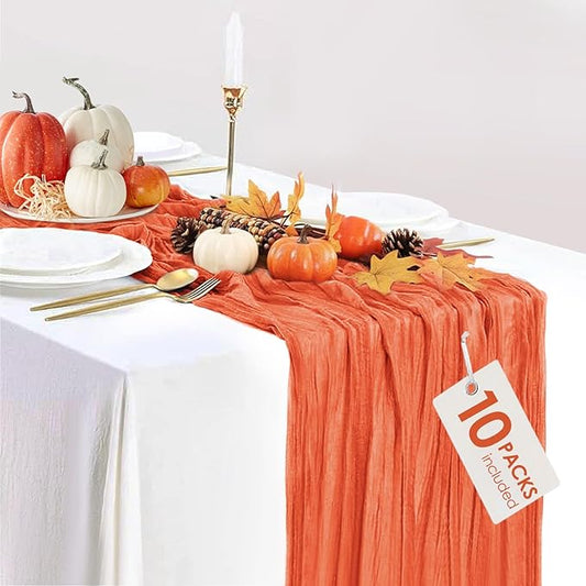 10 Packs Orange Fall Thanksgiving Table Runner Cheesecloth 35x120 Inches Burnt Orange Cheese Cloth Table Runner Sheer Boho Rustic Gauze Table Cloth for Wedding Party Baby Shower Decor